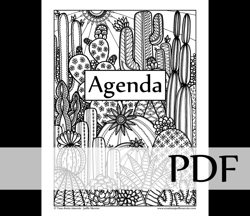 Couverture Agenda perpétuel - Téléchargement instantané - PDF à imprimer, #4242 CACTUS