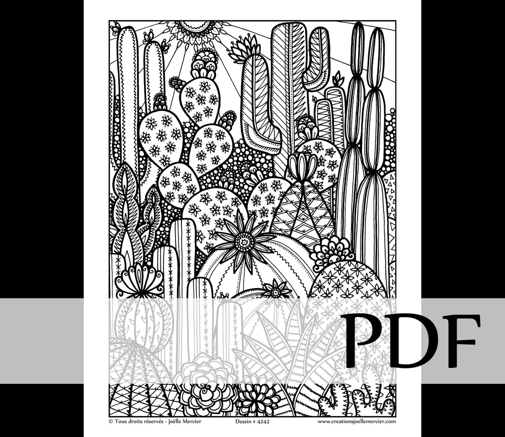 Téléchargement instantané - PDF à imprimer et colorier - Jardin de cactus #4242
