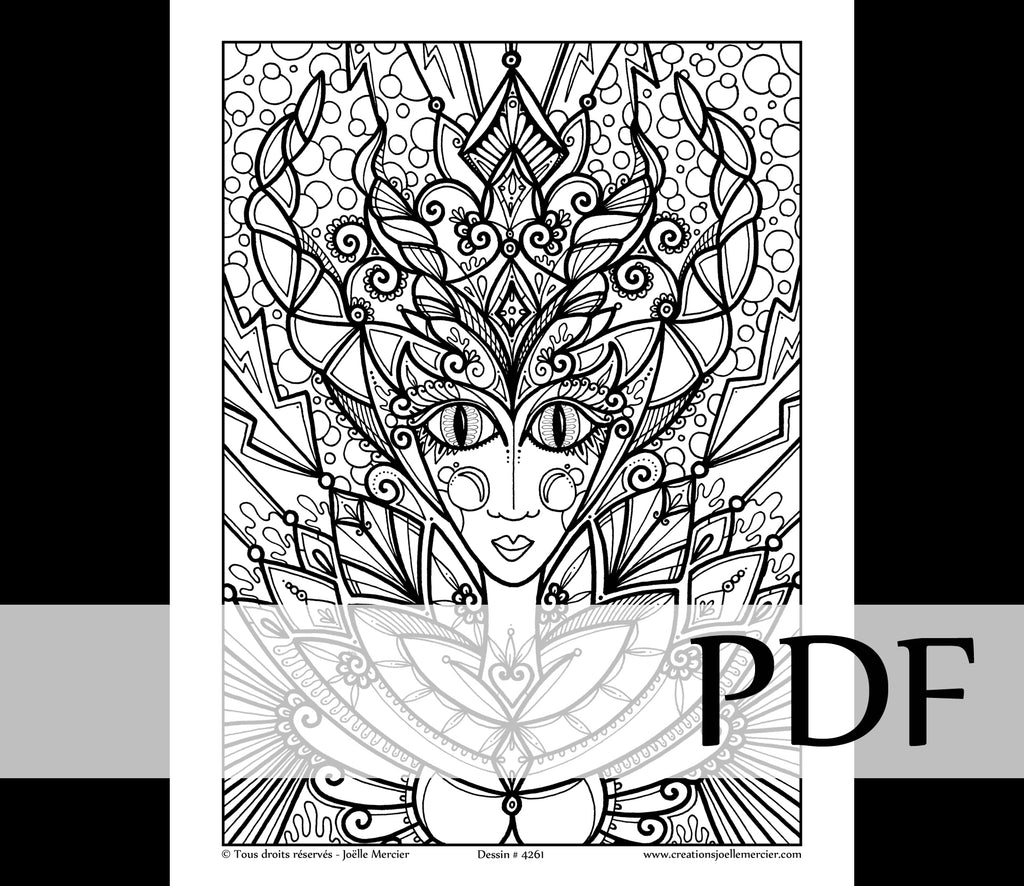 Téléchargement instantané - PDF à imprimer et colorier - Reine du Cosmos #4261