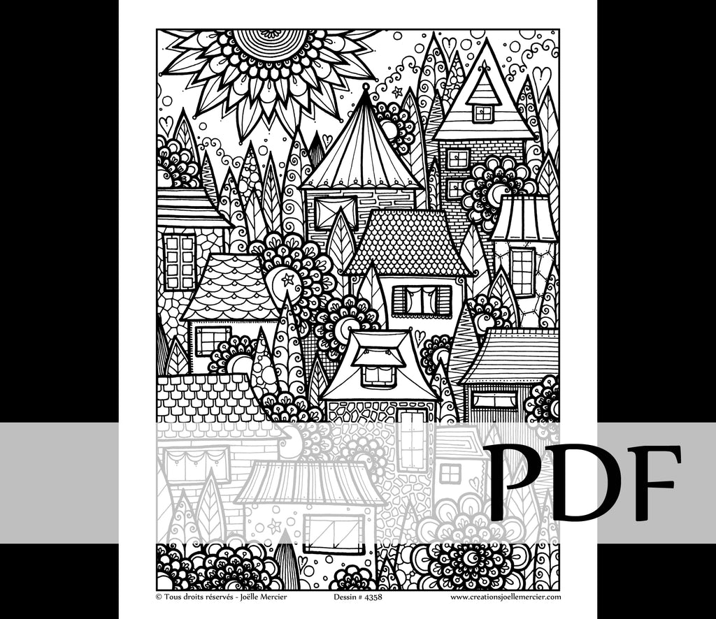 Téléchargement instantané - PDF à imprimer et colorier - MAISONS #4358