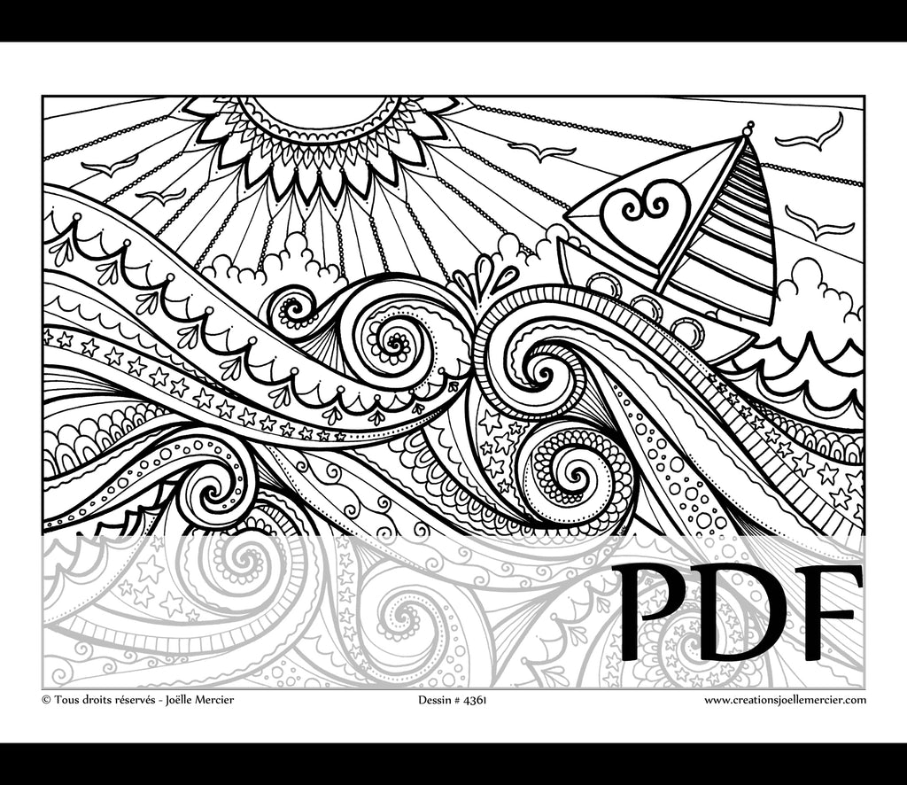 Téléchargement instantané - PDF à imprimer et colorier - bateau, MER AGITÉE #4361