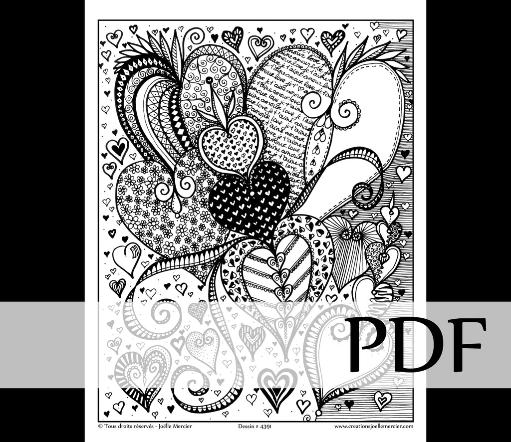 Téléchargement instantané - PDF à imprimer et colorier - Coeurs #4391