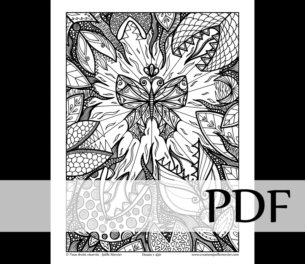 Téléchargement instantané - PDF à imprimer et colorier - Papillon et plantes carnivores #4511
