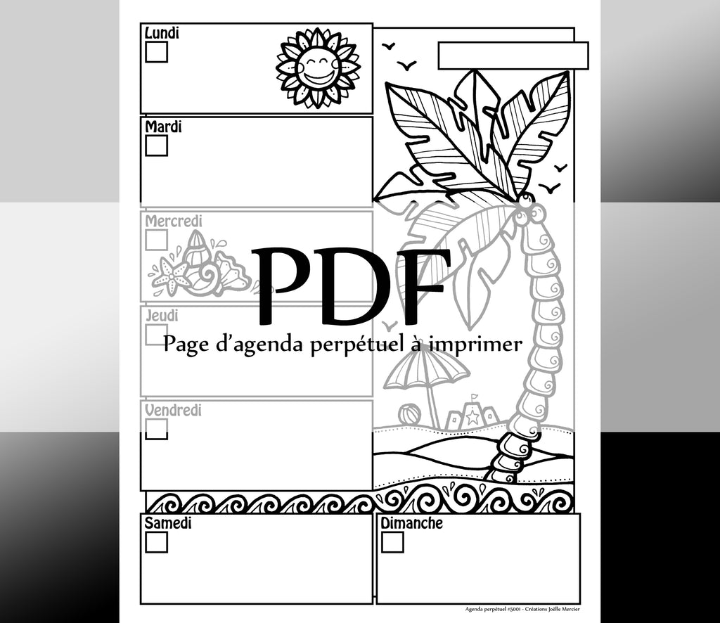 Page #5001 Agenda perpétuel - Téléchargement instantané - PDF à imprimer, PLAGE