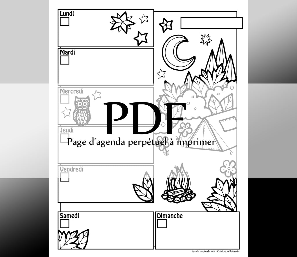 Page #5002 Agenda perpétuel - Téléchargement instantané - PDF à imprimer, CAMPING