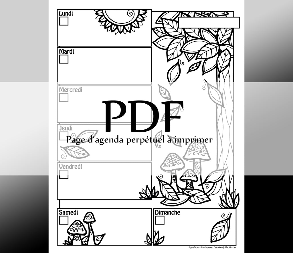 Page #5005 Agenda perpétuel - Téléchargement instantané - PDF à imprimer, AUTOMNE, feuilles et champignons