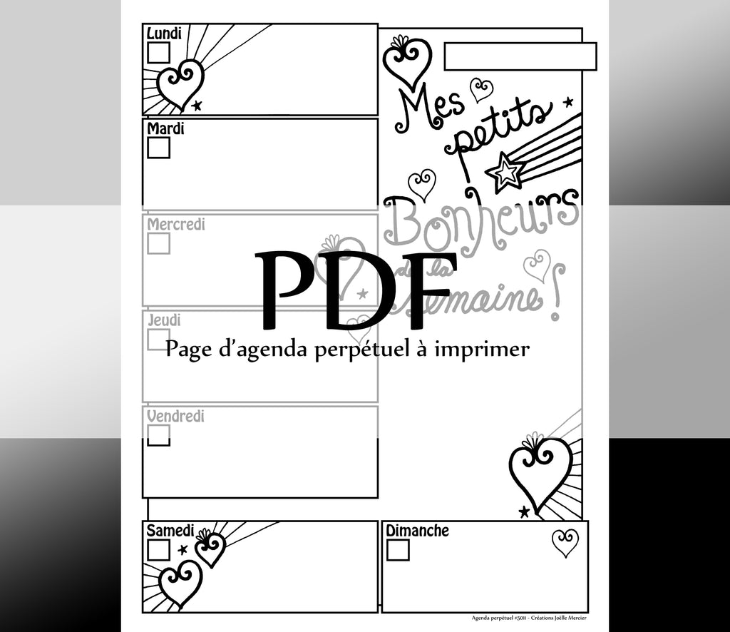 Page #5011 Agenda perpétuel - Téléchargement instantané - PDF à imprimer, MES PETITS BONHEURS DE LA SEMAINE