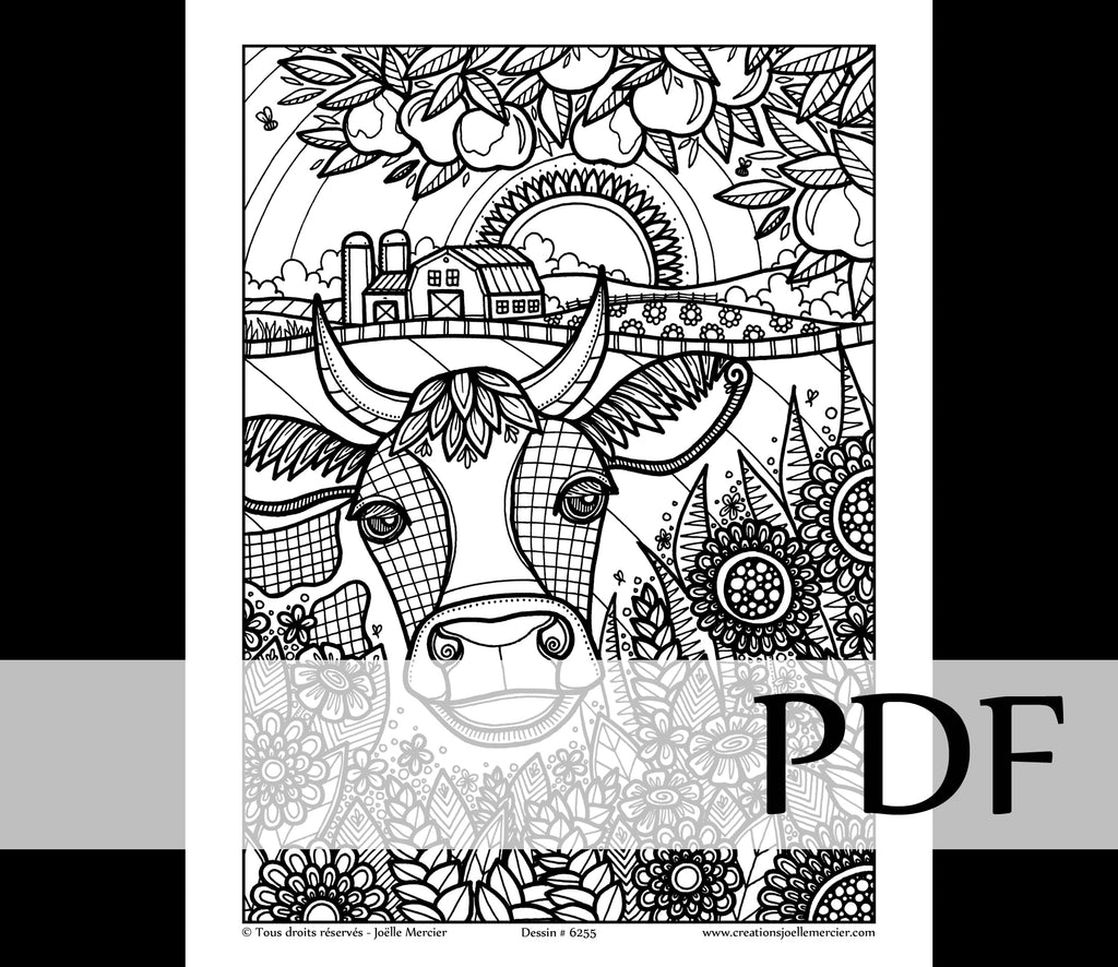 Téléchargement instantané - PDF à imprimer et colorier - VACHE #6255