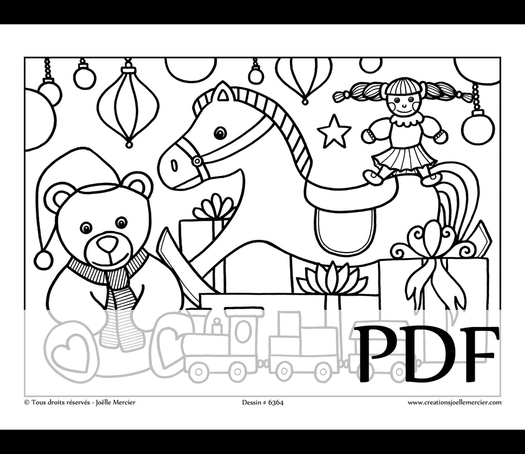 Téléchargement instantané - PDF à imprimer et colorier - Dessin pour enfant - JOUETS de Noël