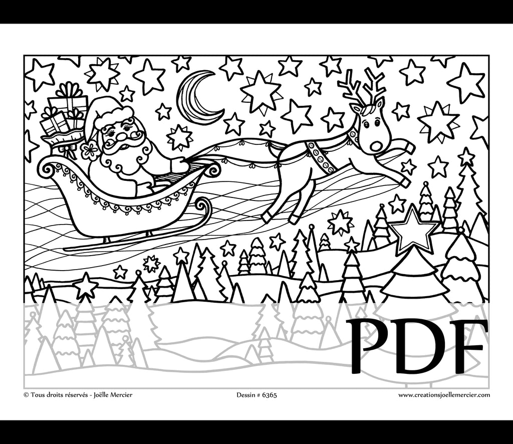 Téléchargement instantané - PDF à imprimer et colorier - Dessin pour enfant - TRAINEAU du Père Noël