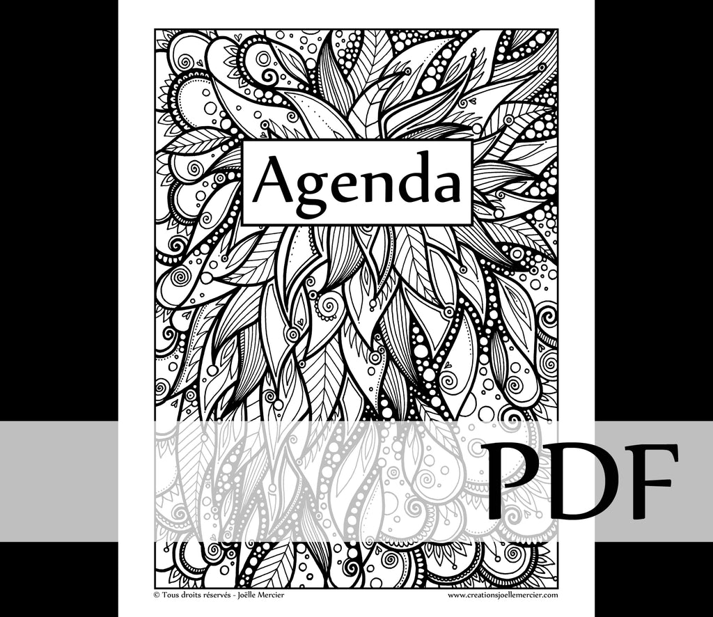 Couverture Agenda perpétuel - Téléchargement instantané - PDF à imprimer, #6377 FLEUR DE FEU
