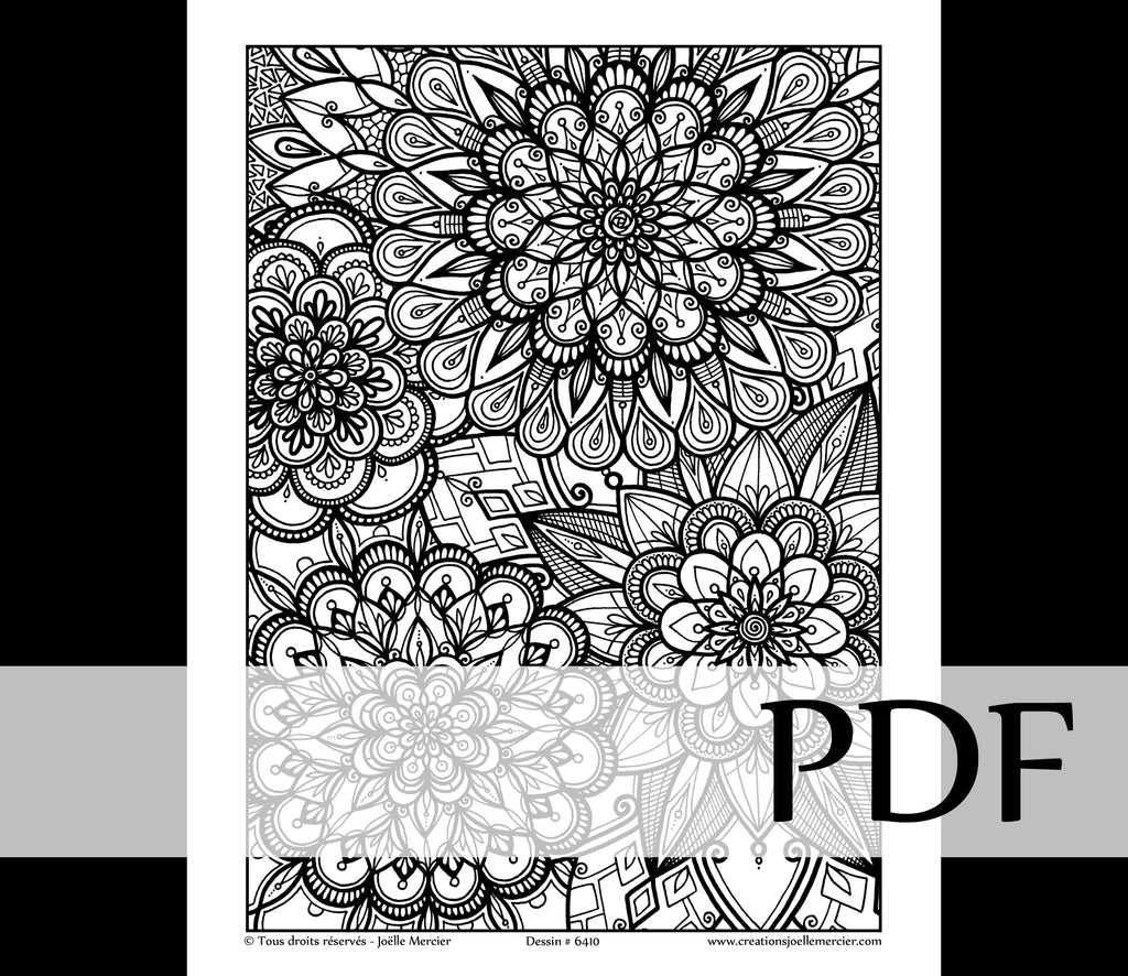 Téléchargement instantané - PDF à imprimer et colorier - MULTI FLEURS #6410