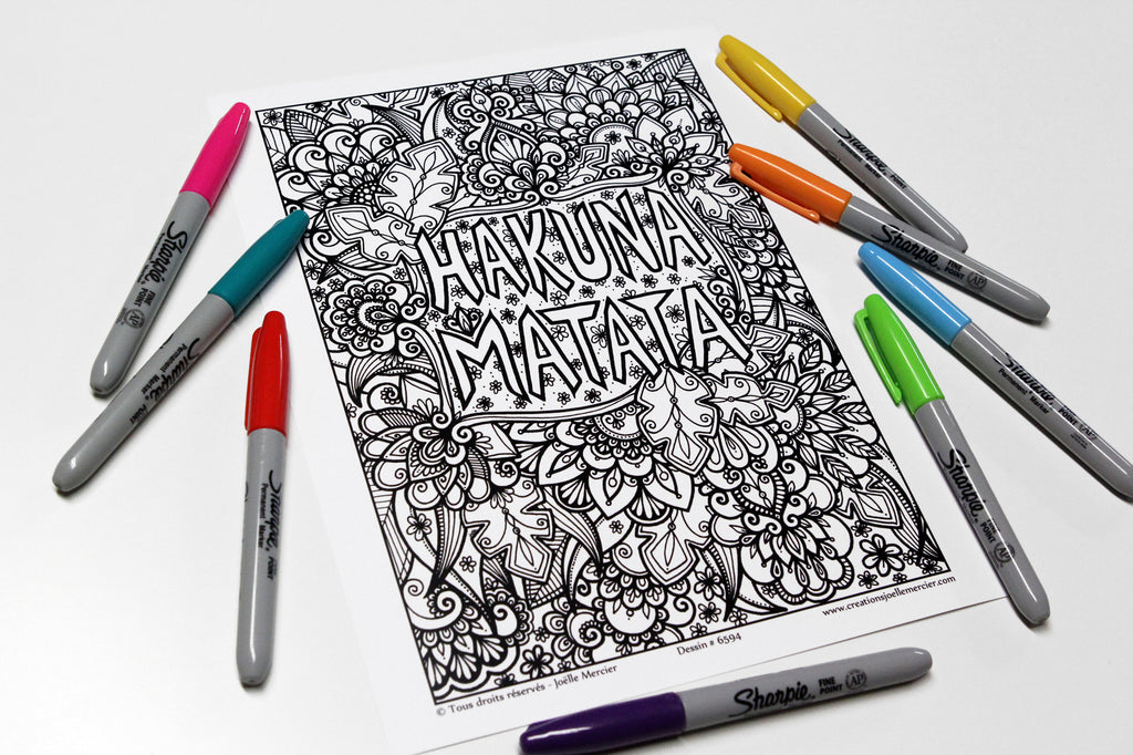Dessin #6594 Mandala à colorier imprimé sur carton, HAKUNA MATATA