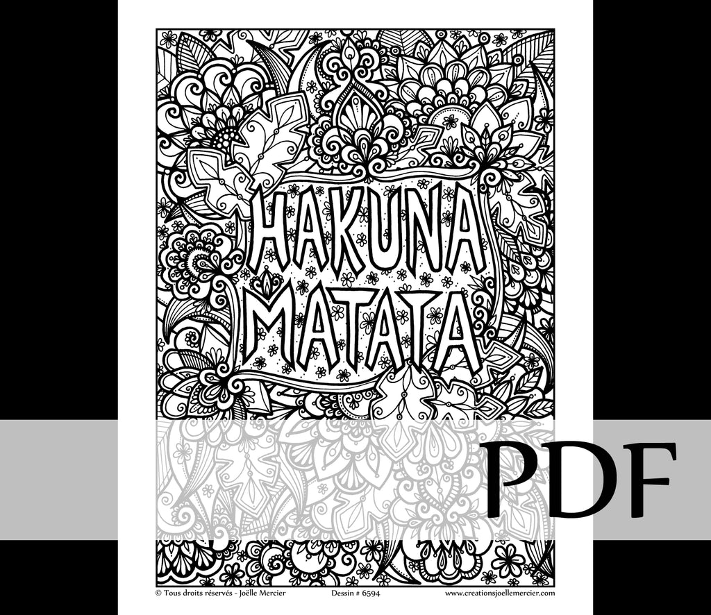 Téléchargement instantané - PDF à imprimer et colorier - HAKUNA MATATA #6594