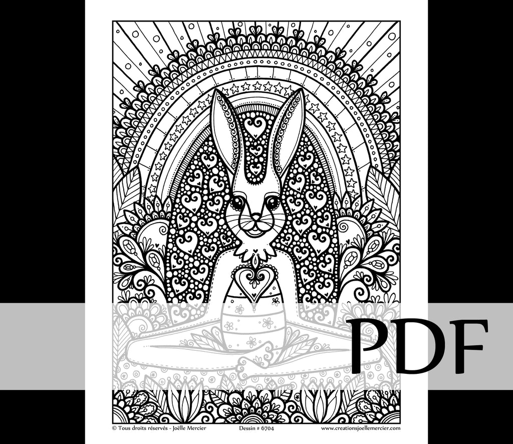 Téléchargement instantané - PDF à imprimer et colorier - LAPIN ZEN #6704, pâques, arc-en-ciel