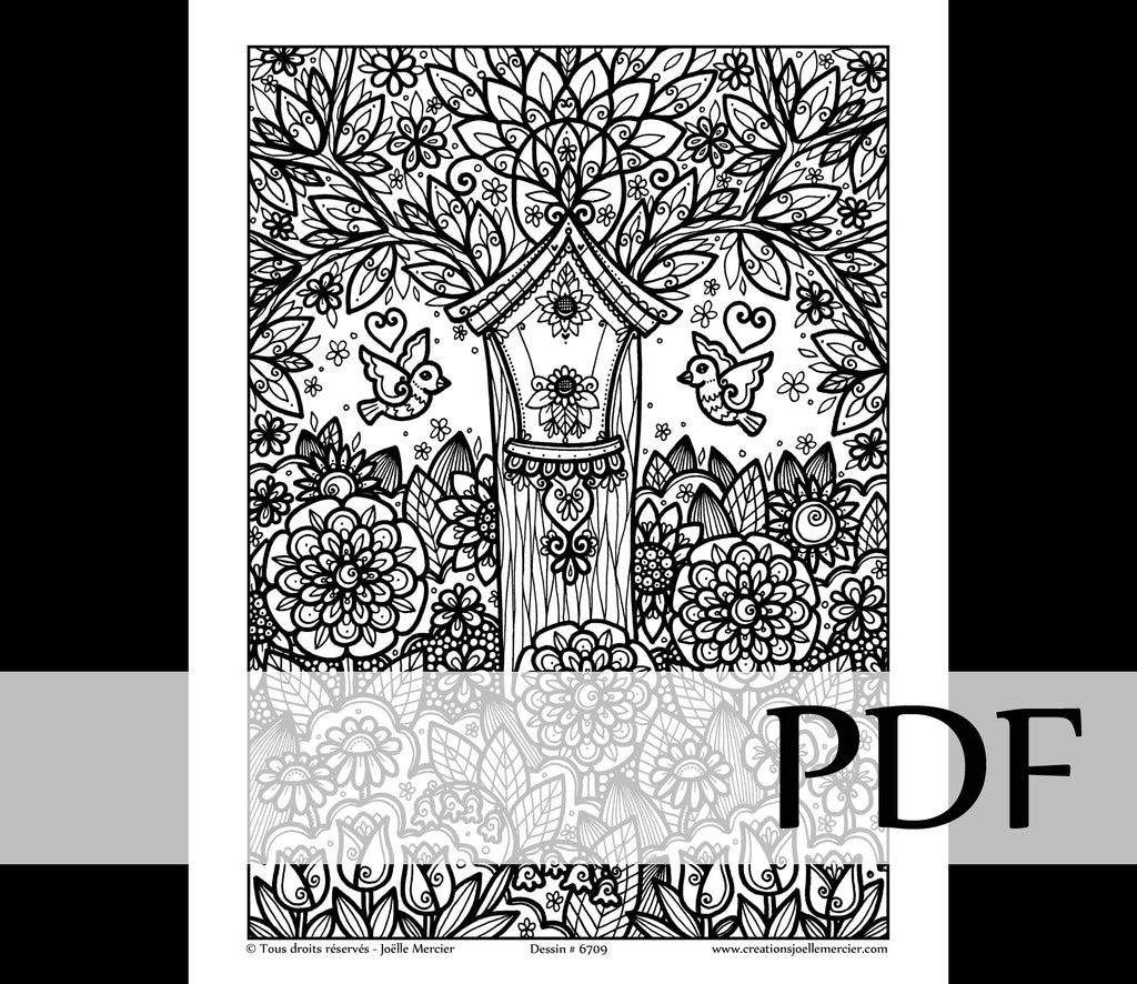 Téléchargement instantané - PDF à imprimer et colorier - CABANE D'OISEAUX #6709
