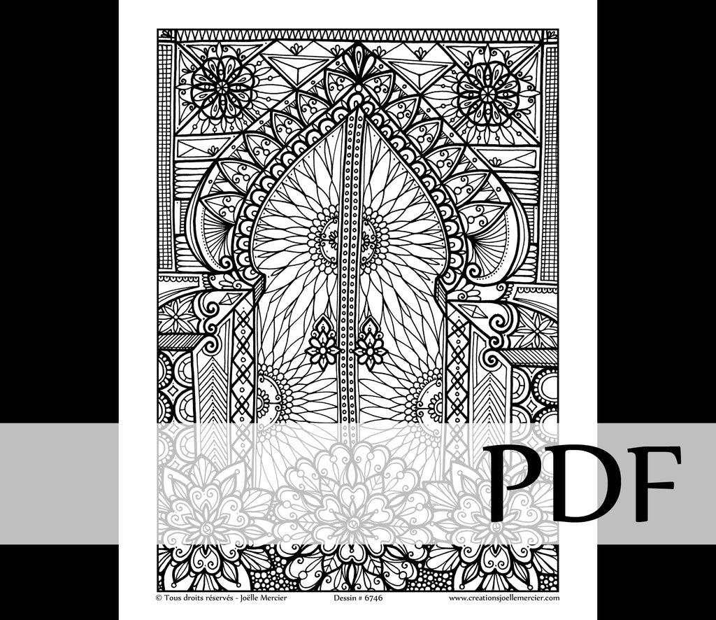 Téléchargement instantané - PDF à imprimer et colorier - PORTE MAROCAINE #6746