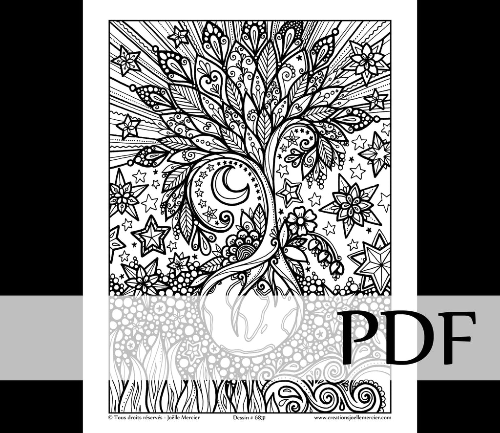 Téléchargement instantané - PDF à imprimer et colorier - RENAISSANCE #6831, Terre, arbre