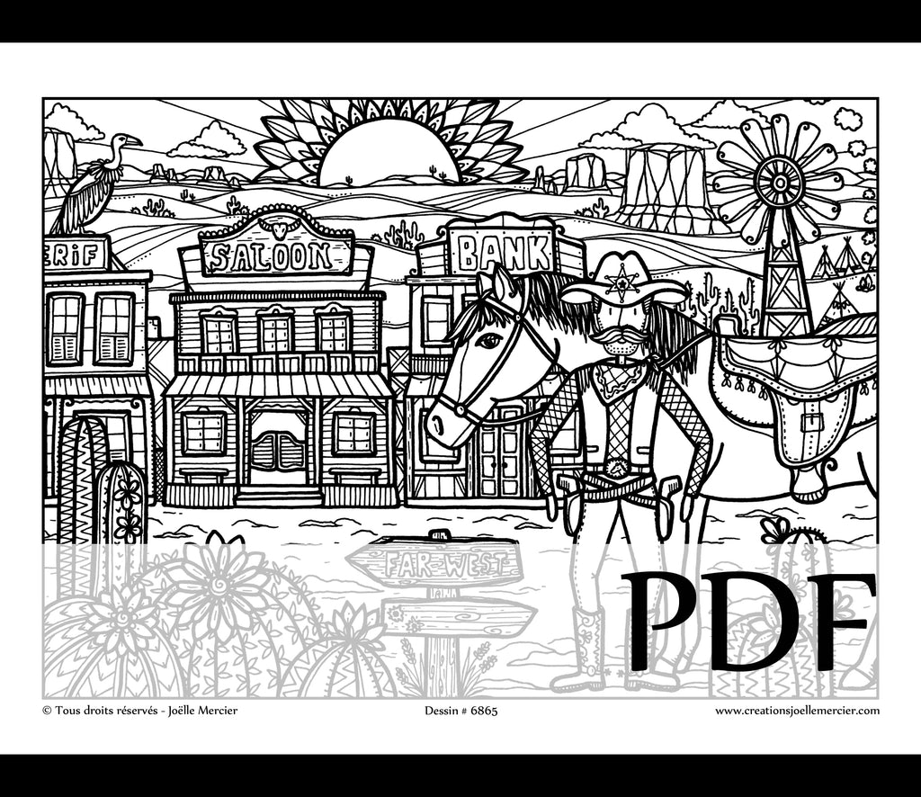 Téléchargement instantané - PDF à imprimer et colorier - FAR WEST #6865, cheval, western