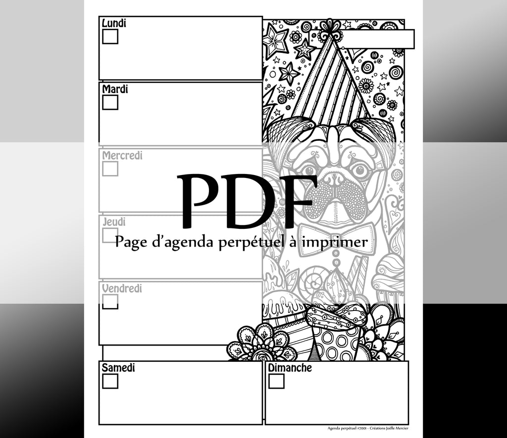 Page #7001 Agenda perpétuel - Téléchargement instantané - PDF à imprimer, chien PUG 3725