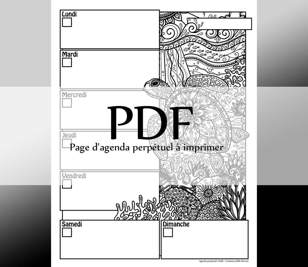 Page #7008 Agenda perpétuel - Téléchargement instantané - PDF à imprimer, TORTUE DE MER 0599