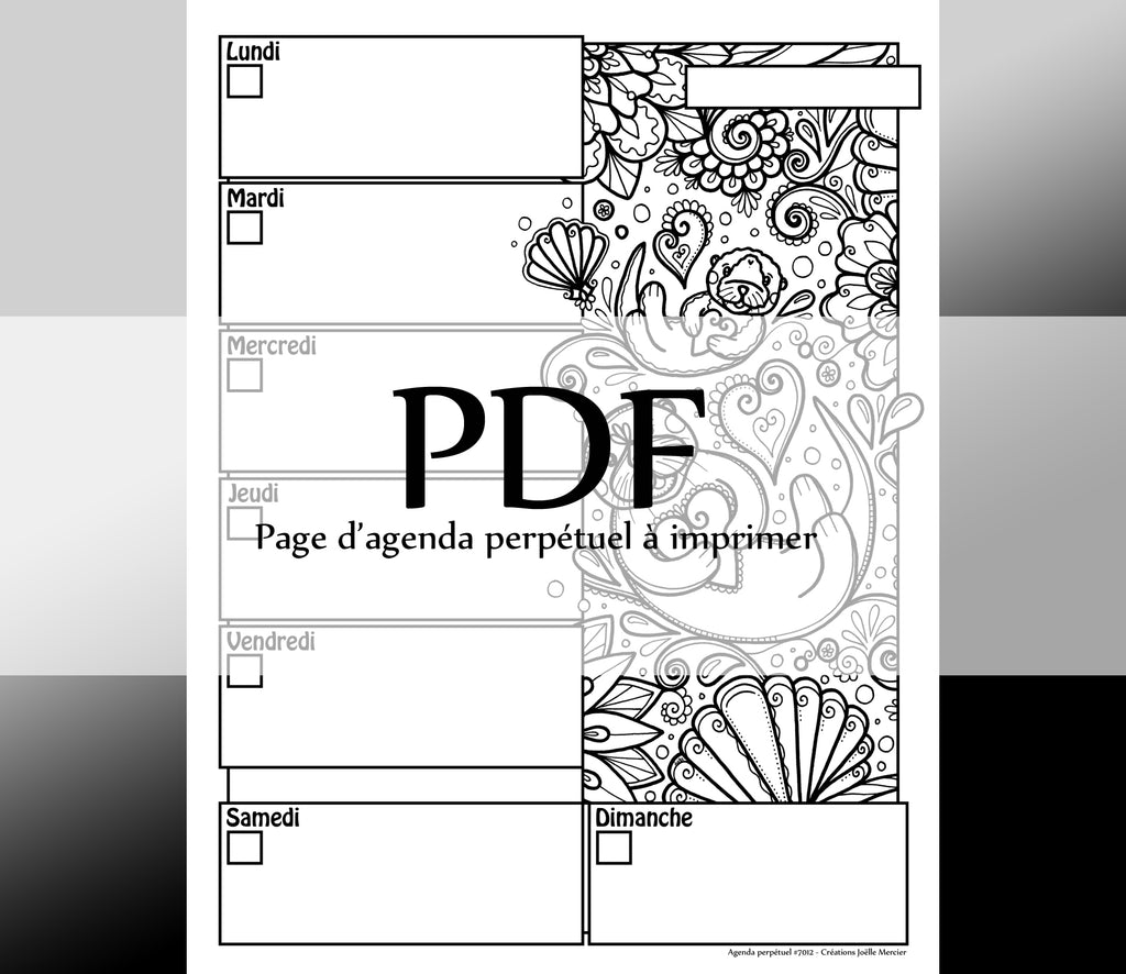 Page #7012 Agenda perpétuel - Téléchargement instantané - PDF à imprimer, LOUTRES 8319