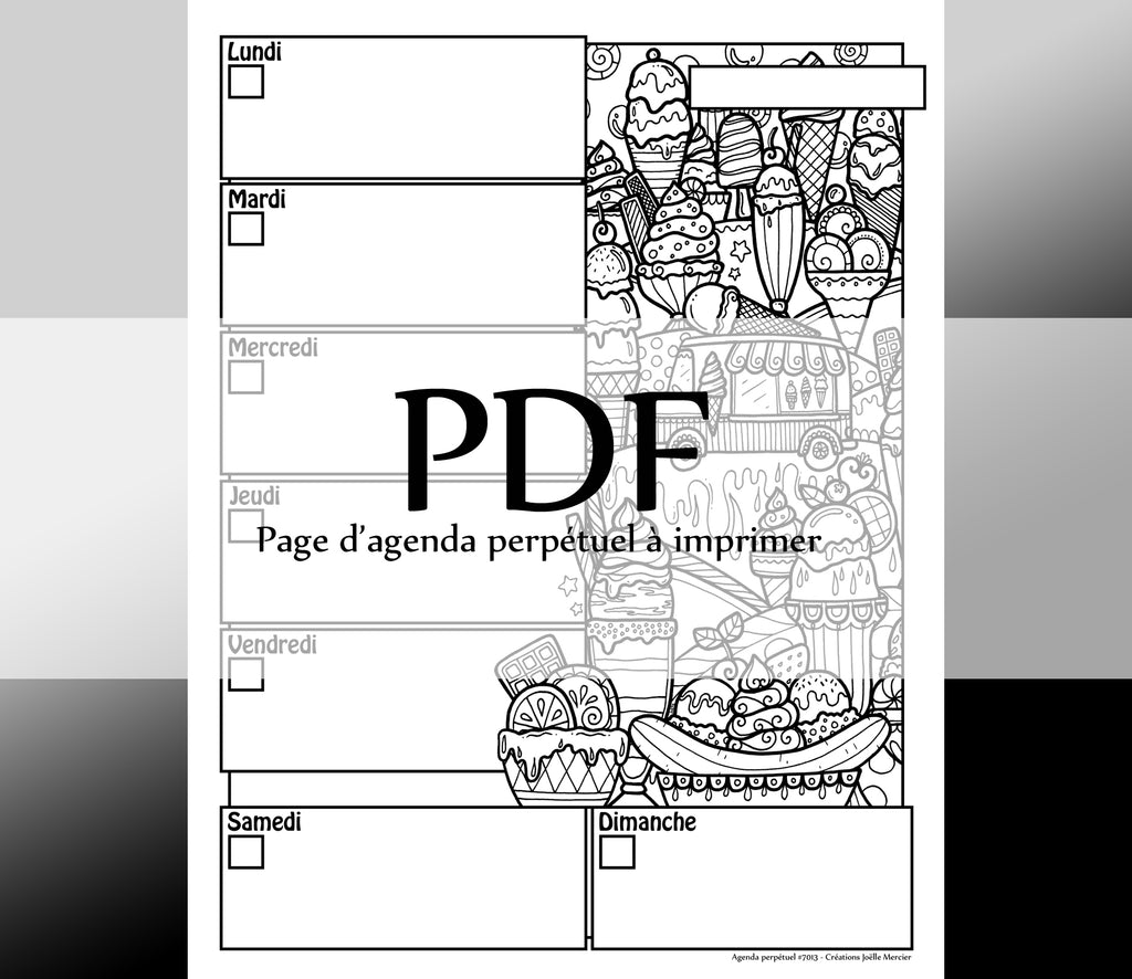 Page #7013 Agenda perpétuel - Téléchargement instantané - PDF à imprimer, MARCHAND DE GLACES 8327