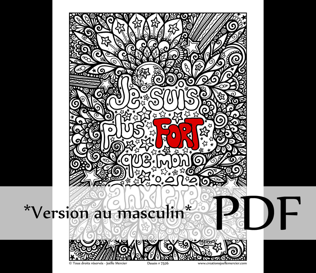 Téléchargement instantané - PDF à imprimer et colorier - ANXIÉTÉ version MASCULIN #7526