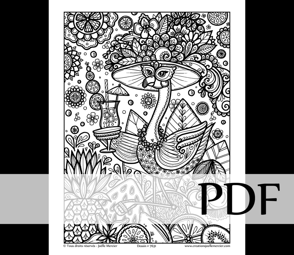 Téléchargement instantané - PDF à imprimer et colorier - FLAMANT FRUITÉ #7631