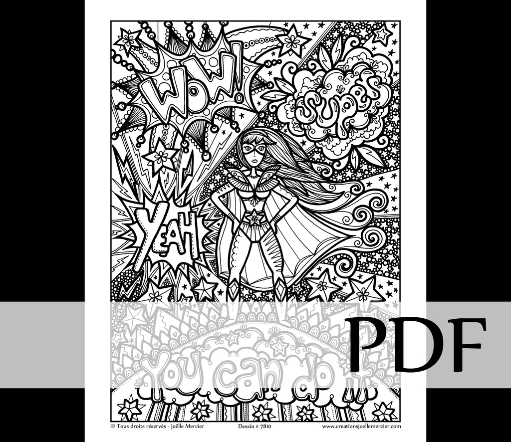 Téléchargement instantané - PDF à imprimer et colorier - SUPER FEMME #7810, You can do it
