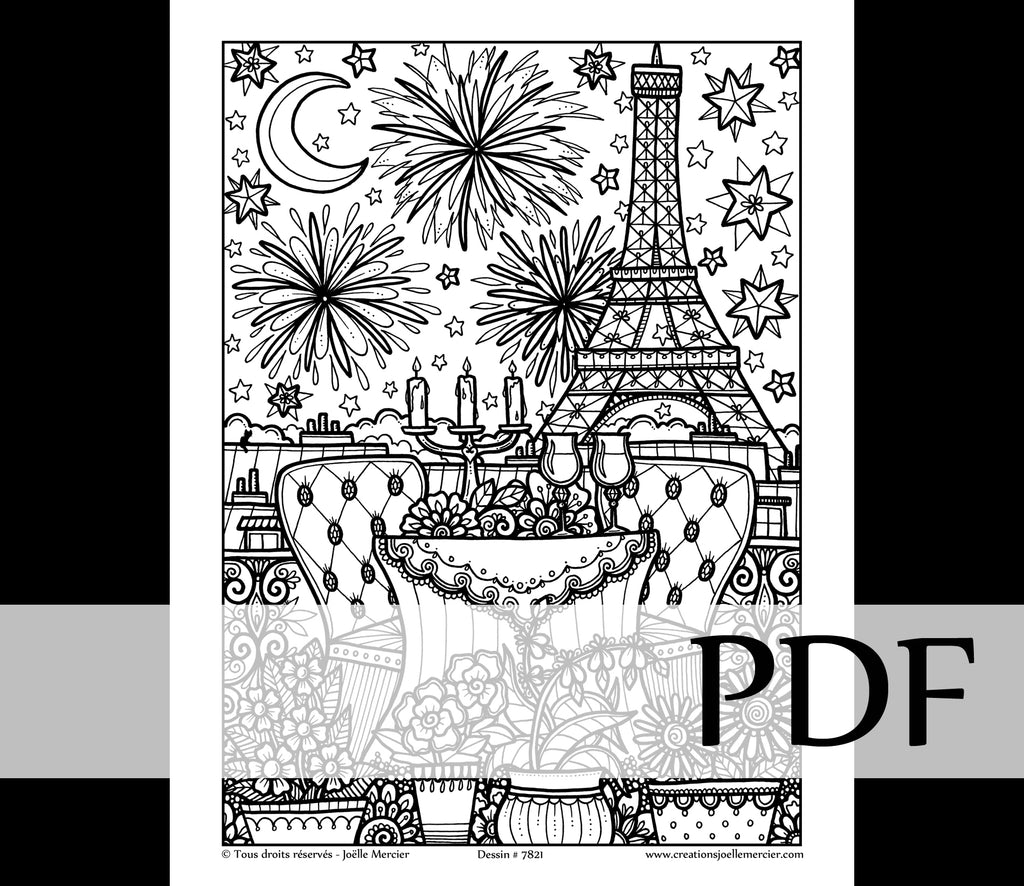 Téléchargement instantané - PDF à imprimer et colorier - DÎNER À PARIS #7821