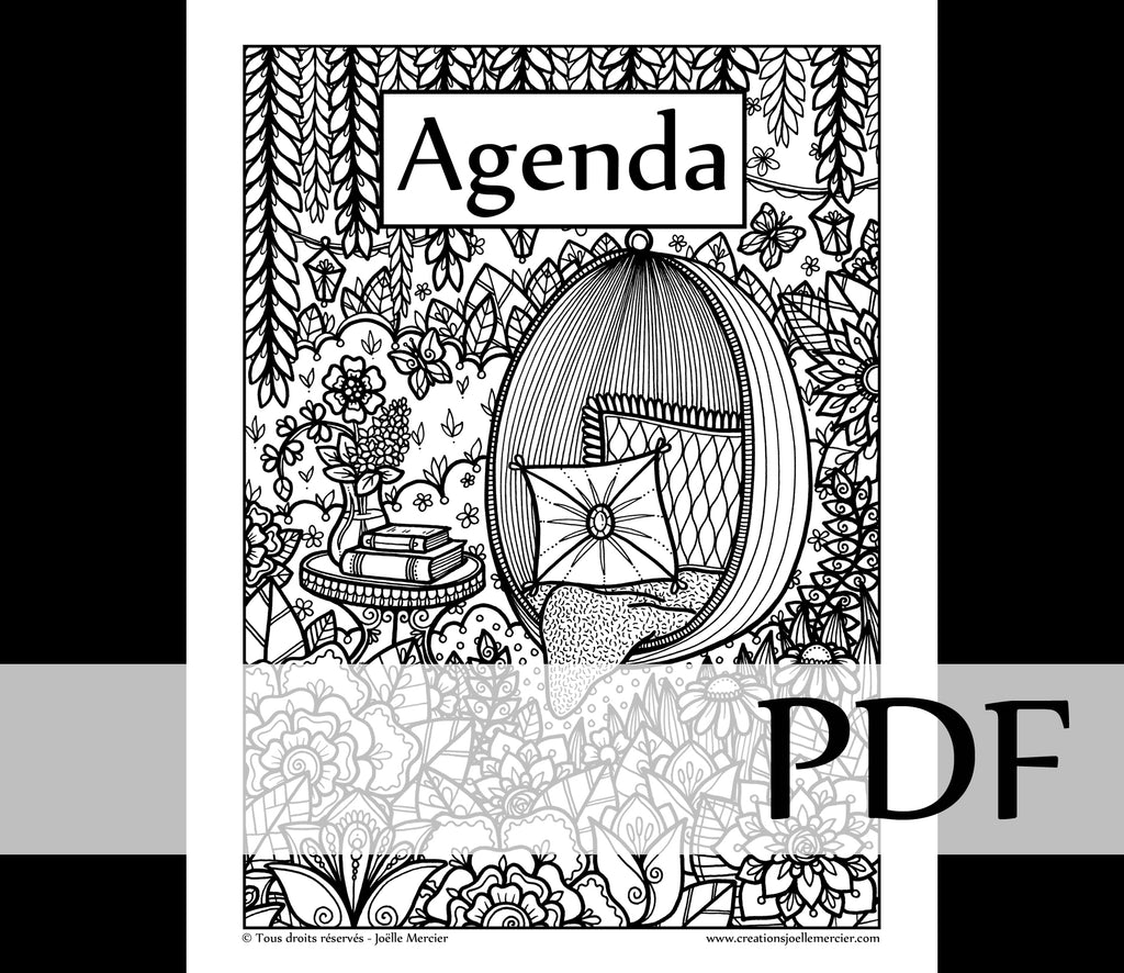 Couverture Agenda perpétuel - Téléchargement instantané - PDF à imprimer, #7826 RELAXATION AU JARDIN, chaise