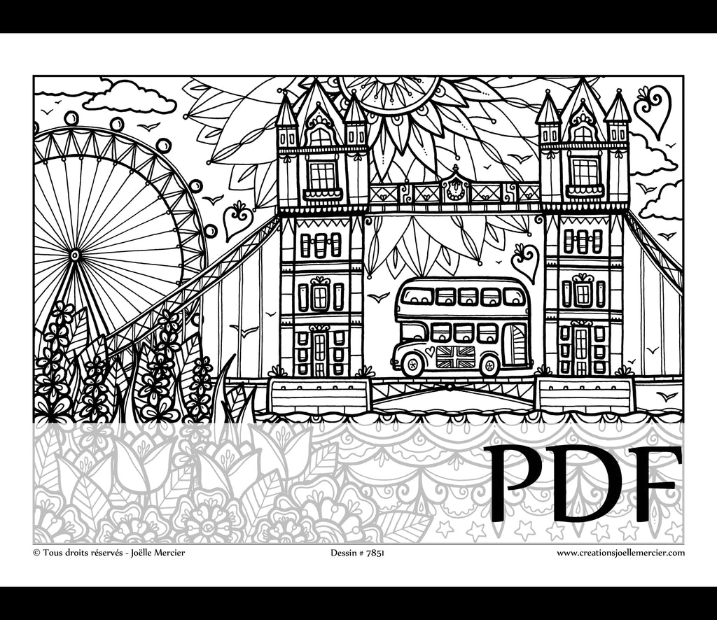 Téléchargement instantané - PDF à imprimer et colorier - TOWER BRIDGE à Londres #7851