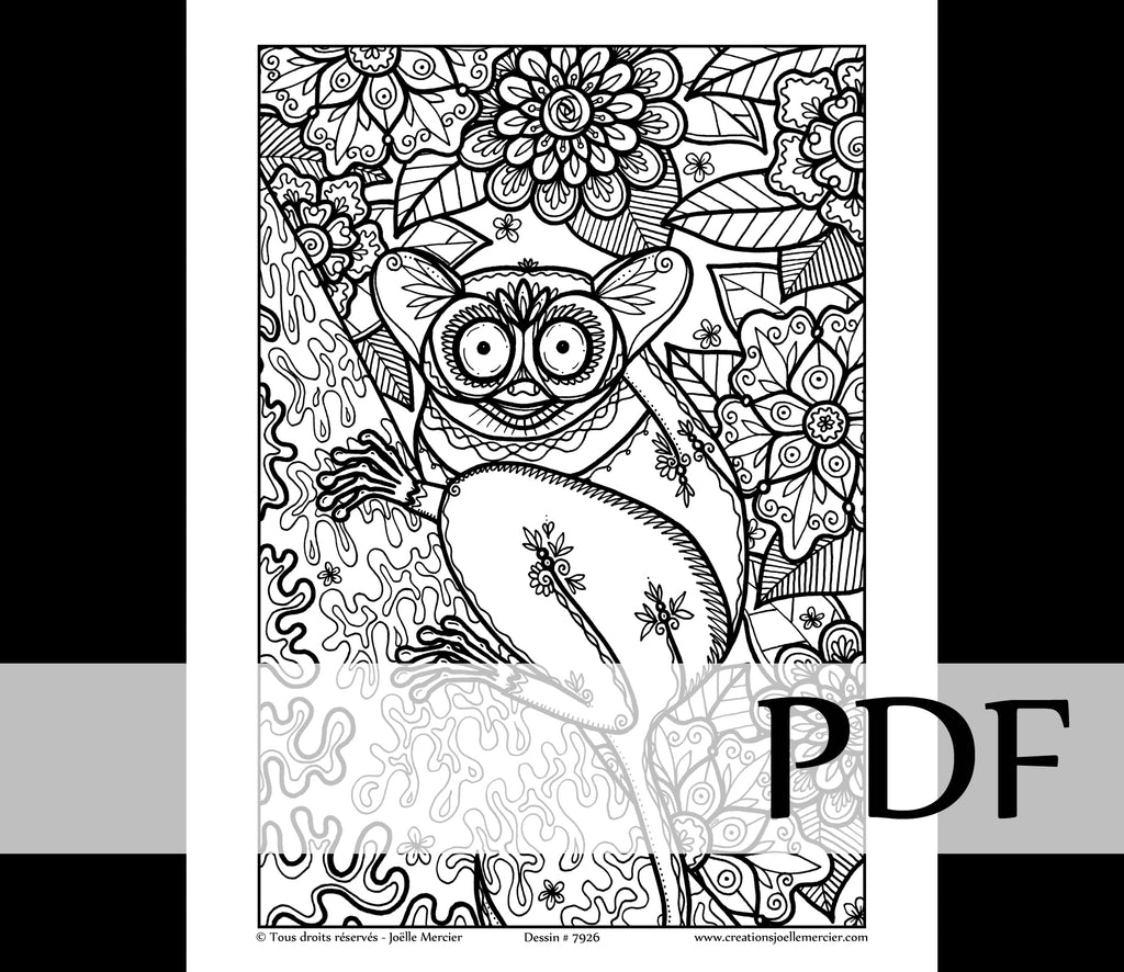 Téléchargement instantané - PDF à imprimer et colorier - TARSIER #7926, singe