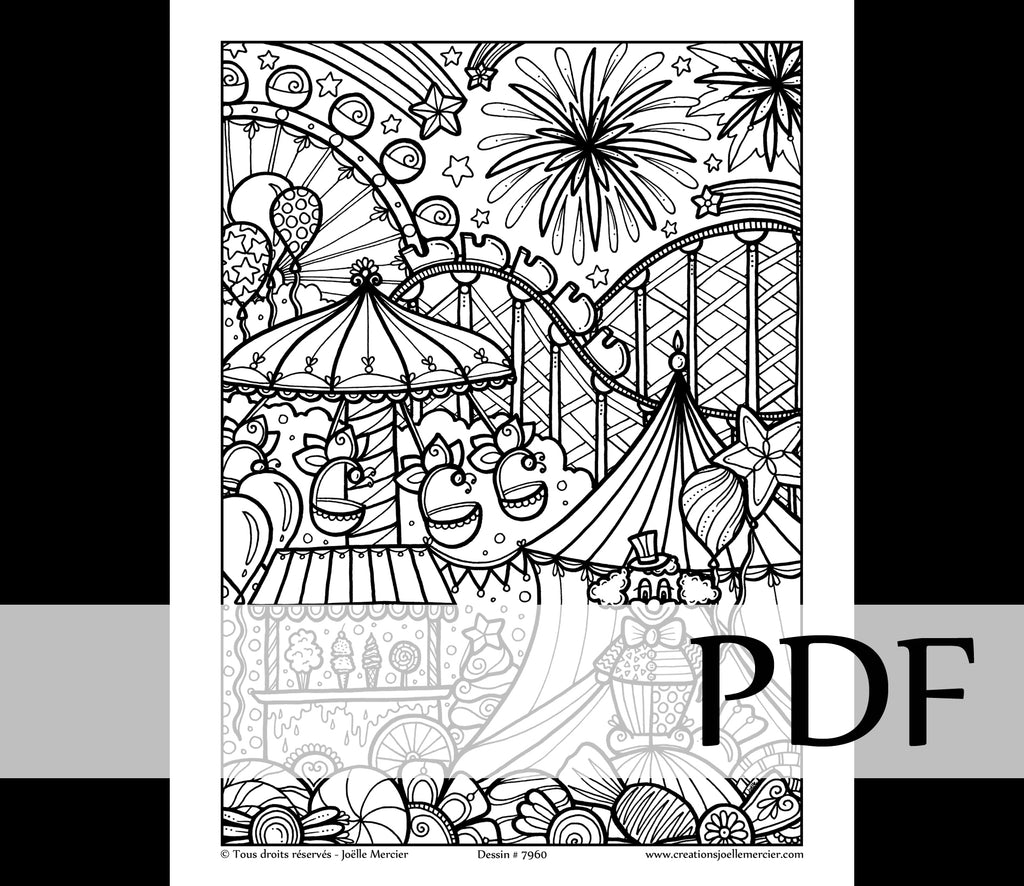 Téléchargement instantané - PDF à imprimer et colorier - PARC D'ATTRACTIONS #7960