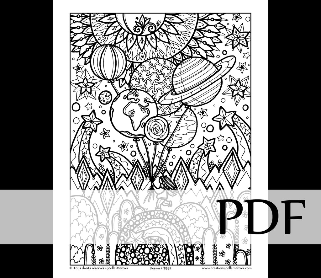 Téléchargement instantané - PDF à imprimer et colorier - BOUQUET DE PLANÈTES #7992