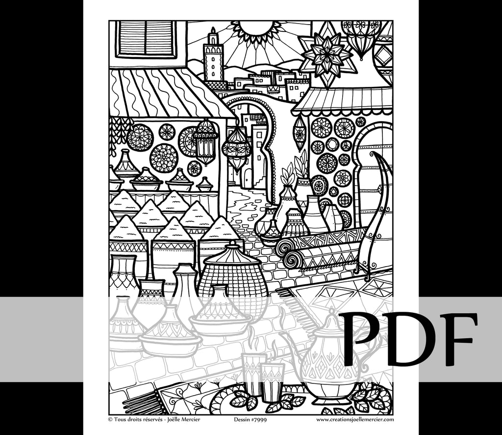 Téléchargement instantané - PDF à imprimer et colorier - SOUK MAROCAIN #7999