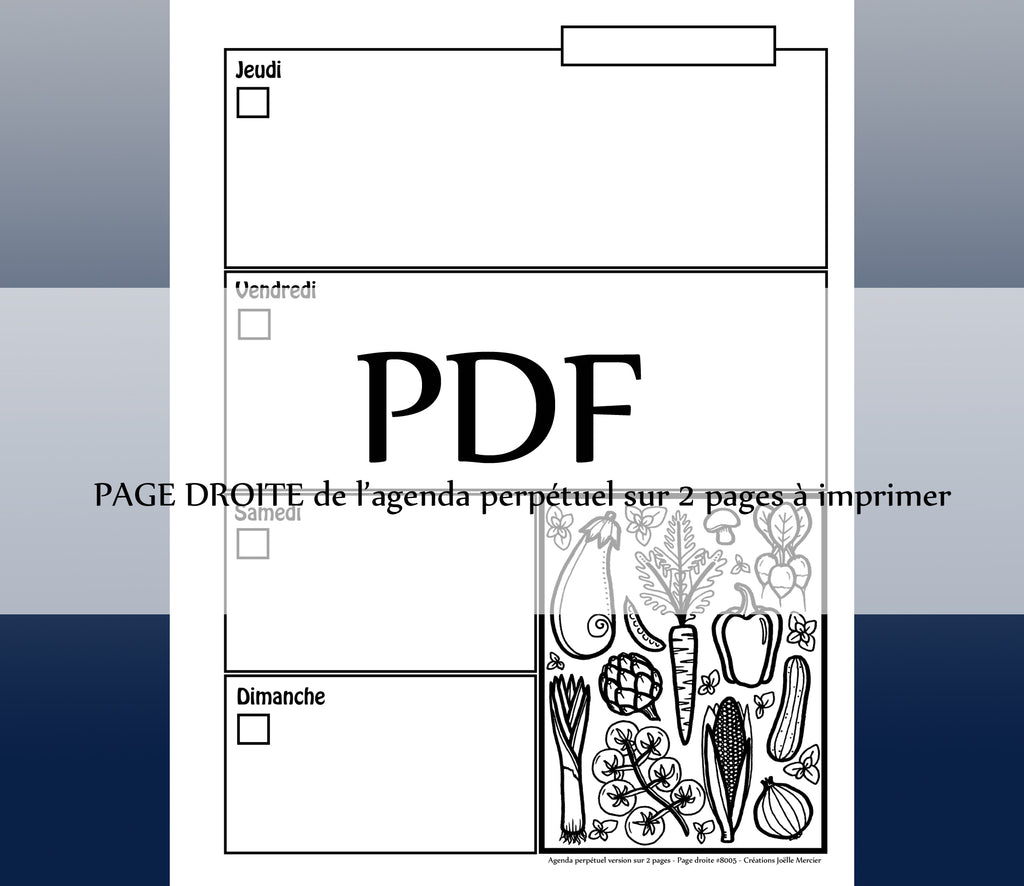 Page DROITE #8005 - Agenda perpétuel sur 2 pages - Téléchargement instantané - PDF à imprimer, LÉGUMES ET BASILIC
