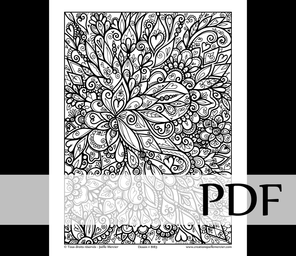 Téléchargement instantané - PDF à imprimer et colorier - EXPLOSION D'AMOUR #8183, abstrait, coeurs