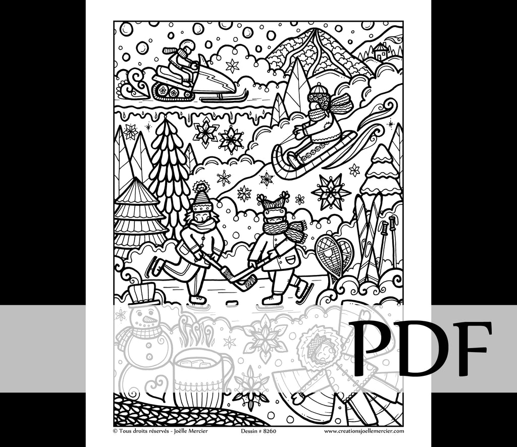 Téléchargement instantané - PDF à imprimer et colorier - PLAISIRS D'HIVER #8260