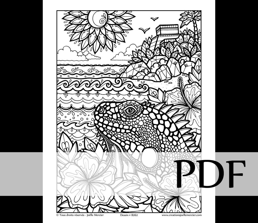 Téléchargement instantané - PDF à imprimer et colorier - IGUANE À TULUM #8262