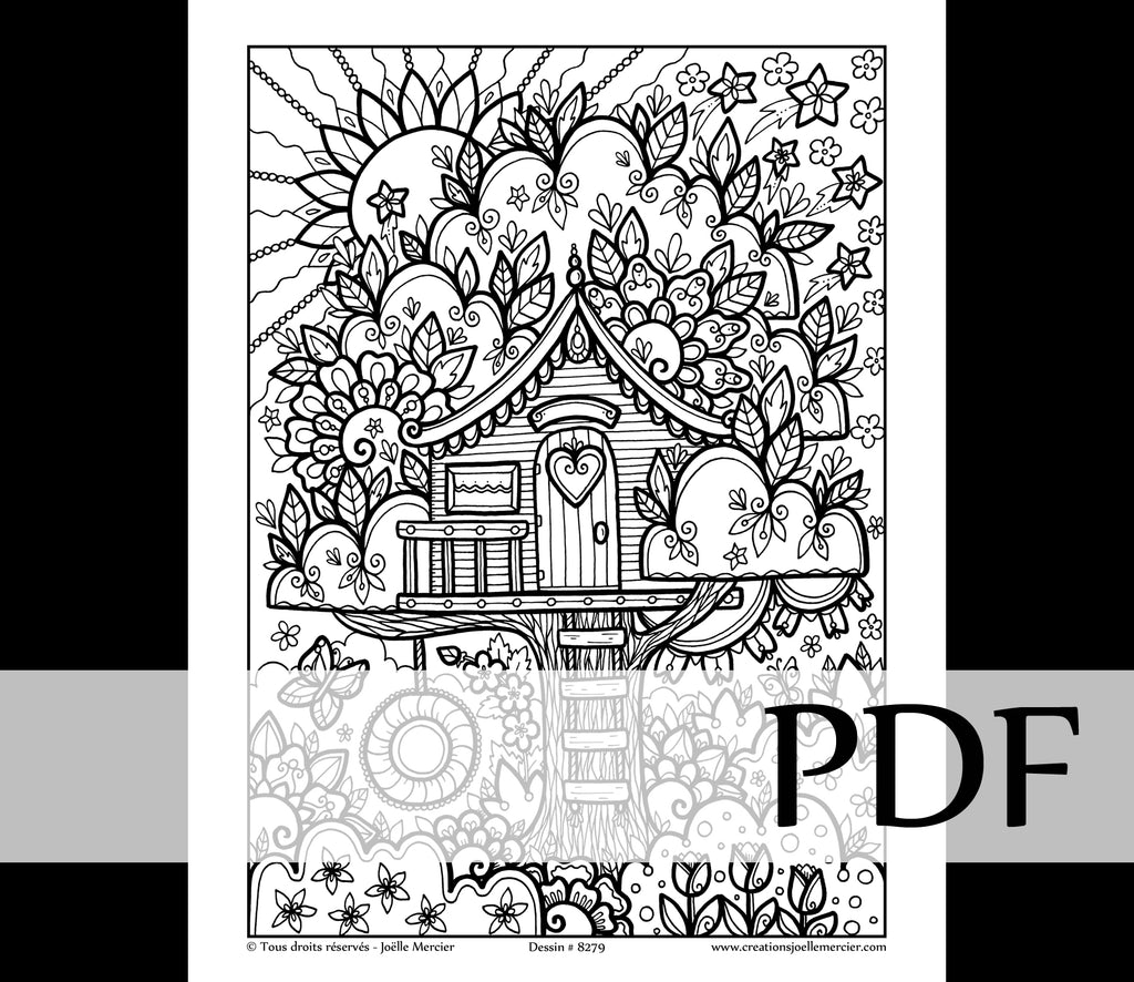 Téléchargement instantané - PDF à imprimer et colorier - CABANE DANS L'ARBRE #8279