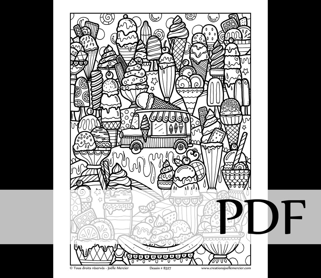 Téléchargement instantané - PDF à imprimer et colorier - MARCHAND DE GLACES #8327