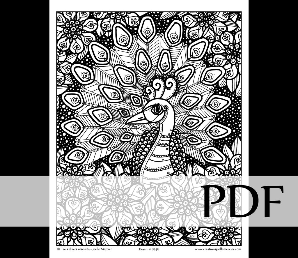 Téléchargement instantané - PDF à imprimer et colorier - Paon #8438