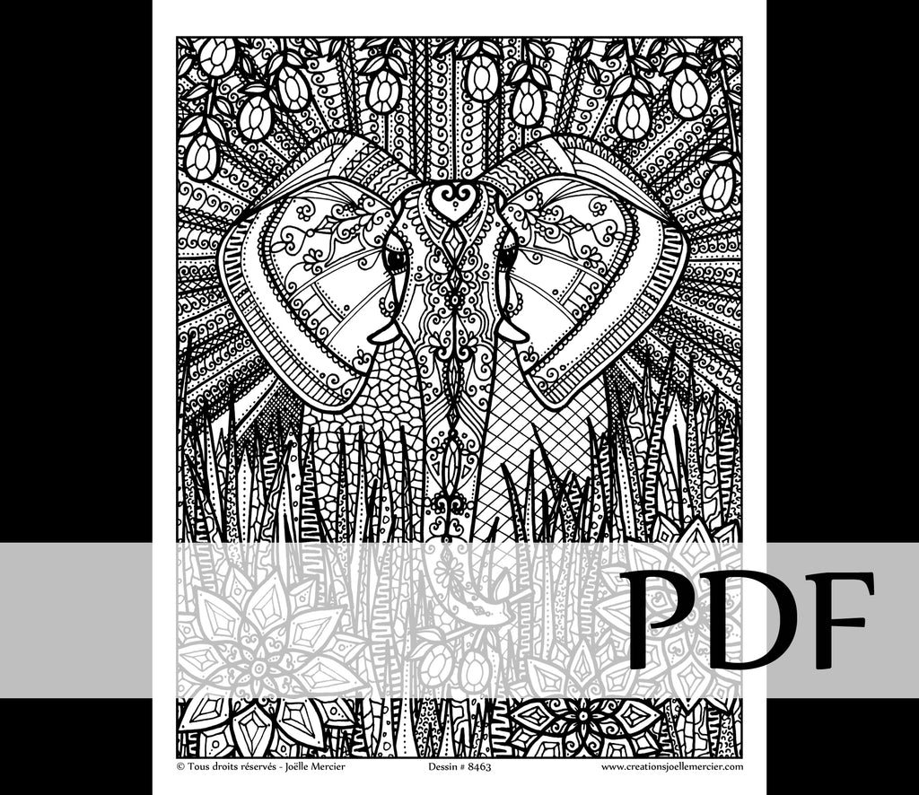 Téléchargement instantané - PDF à imprimer et colorier - Éléphant #8463