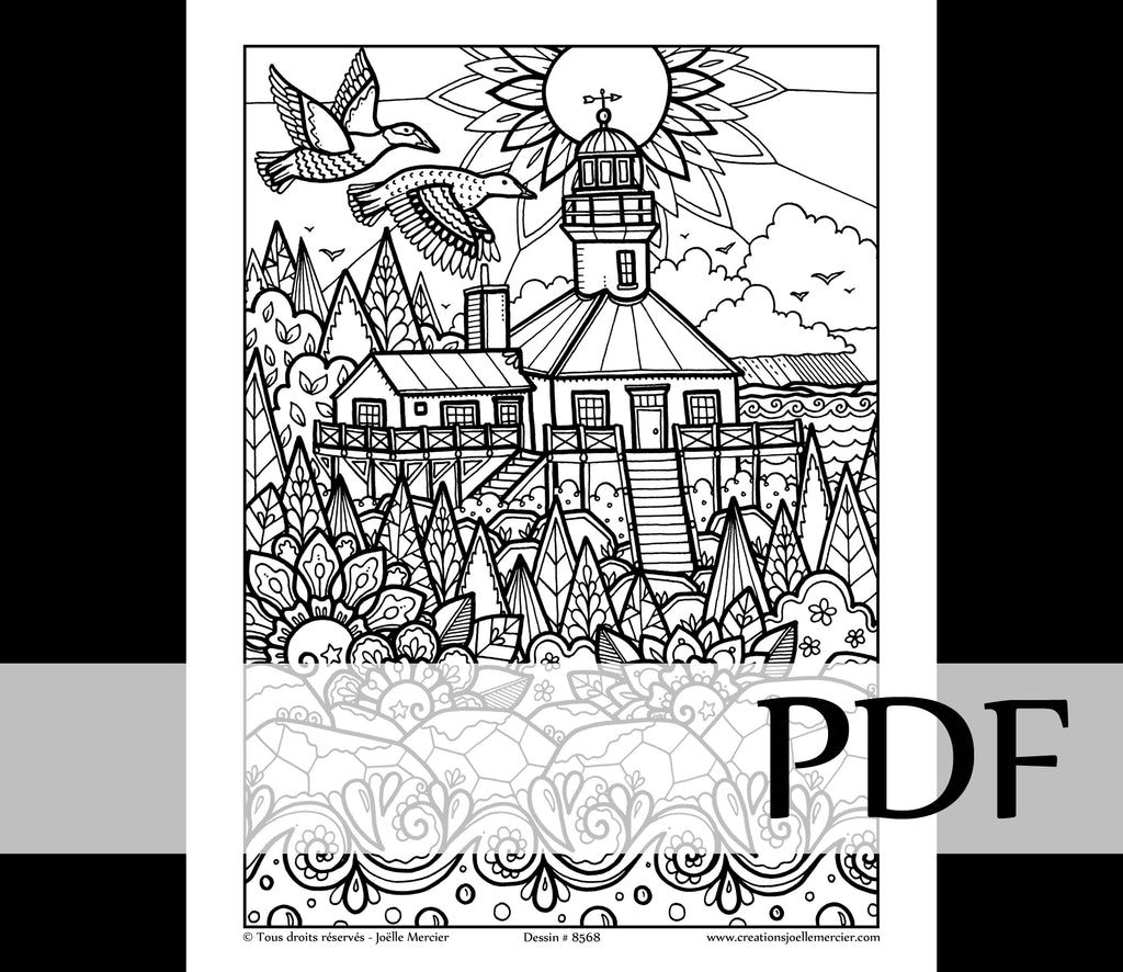 Téléchargement instantané - PDF à imprimer et colorier - Phare de l'île du Pot à l'Eau-de-vie #8568