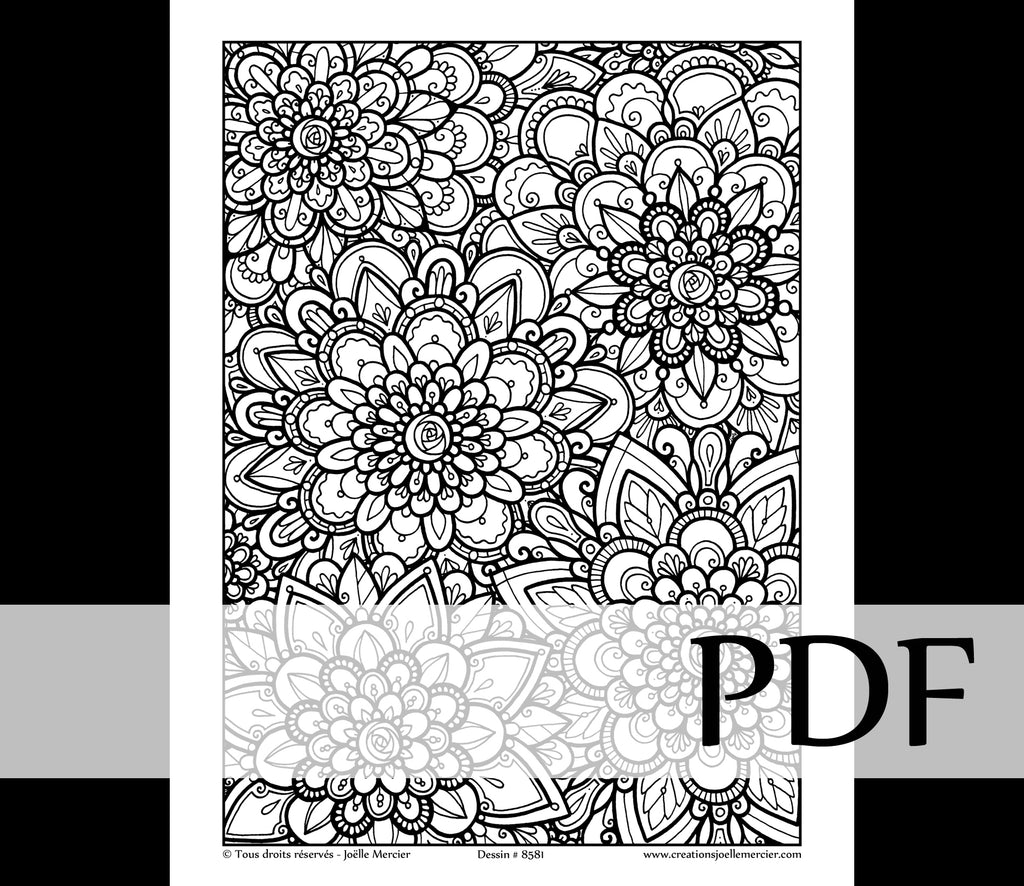 Téléchargement instantané - PDF à imprimer et colorier - PLUSIEURS FLEURS #8581