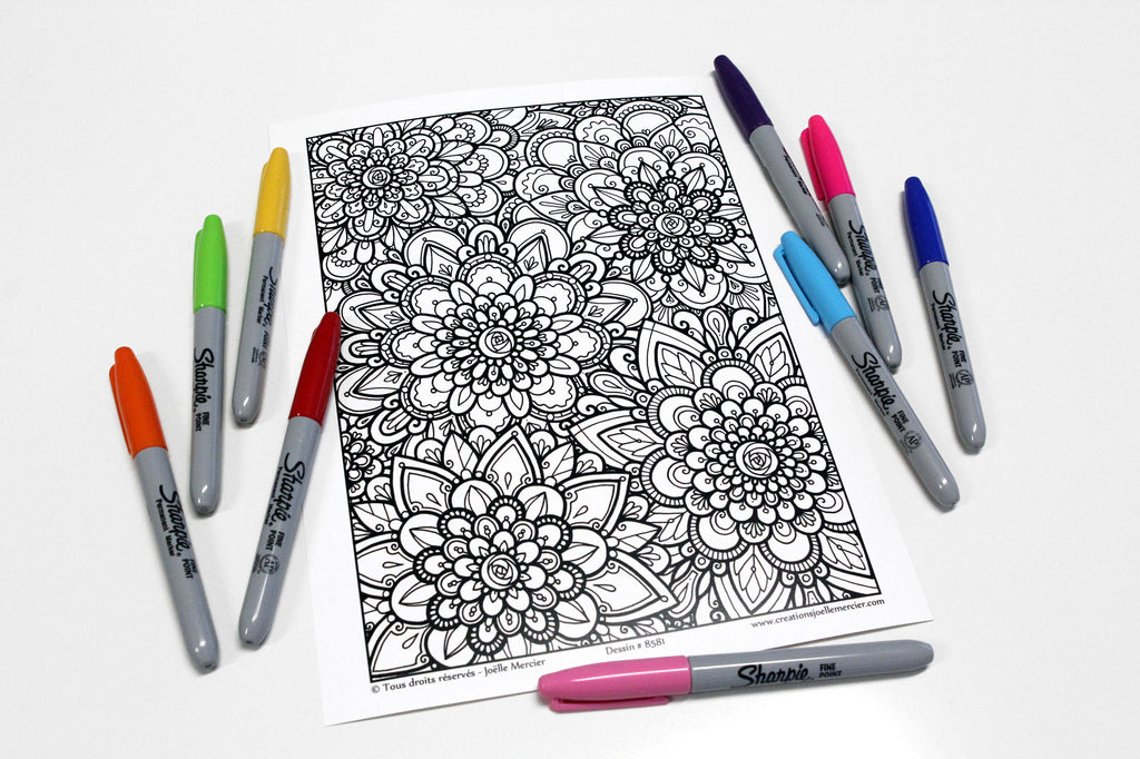Pochette #37 - 10 dessins - Coloriage de relaxation - Abstrait et Mandalas floraux