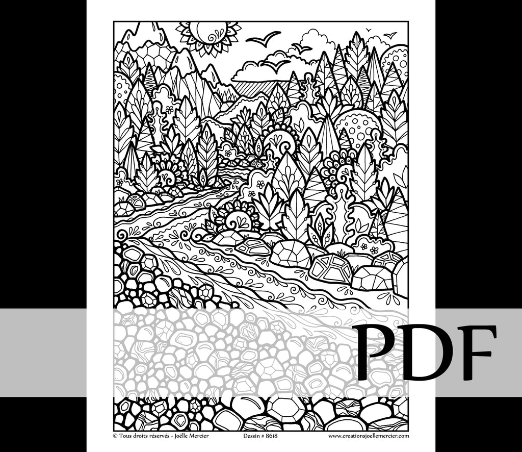 Téléchargement instantané - PDF à imprimer et colorier - LA RIVIÈRE AUX GALETS #8618