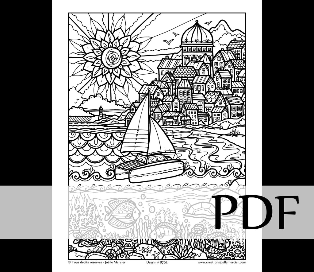 Téléchargement instantané - PDF à imprimer et colorier - CATAMARAN, bateau #8703